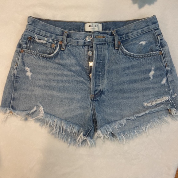 AGOLDE Parker Destroyed Denim Shorts 28 - Picture 2 of 11